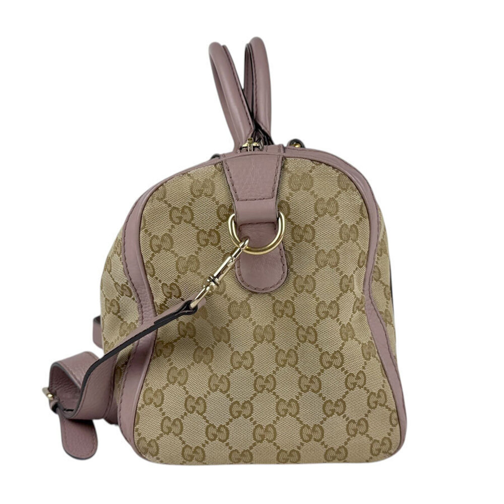 Gucci Leather GG Shoulder 2way Bag Gold Beige Canvas Purple Tan Purple